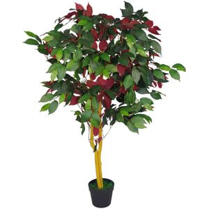 Artificial Ficus Tree Plant 120cm Red Green Realistic Faux Plants Leaf Design Red 120cm H X 60cm W X 60cm D