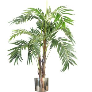 Large Artificial Palm Tree 120cm Luxury Planter 4ft Realistic Leaf Design Silver 120cm H X 80cm W X 80cm D