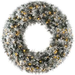 The Seasonal Aisle Pre-Lit Snow Flocked Majestic 100cm Lighted Artificial Wreath Green;White 100cm H X 100cm W X 5cm D The Seasonal Aisle Pre-Lit Snow Flocked Majestic 100cm Lighted Artificial Wreath Green;White 100cm H X 100cm W X 5cm D