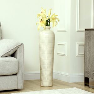 Lark Manor Cheever Handmade Ceramic Floor Vase for Living Room Decoration, Beige and Brown Stripes Vase Home Decor Brown;Beige 81cm H X 21.8cm W X 21.8cm D Lark Manor Cheever Handmade Ceramic Floor Vase for Living Room Decoration, Beige and Brown Stripes Vase Home Decor Brown;Beige 81cm H X 21.8cm W X 21.8cm D