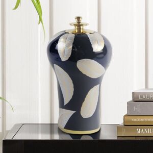 Mercer41 Elkin Handmade Ceramic Ginger Jar for Living Room, Blue with White & Gold Leaves Ginger Vase Home Decor Blue;White 36.8cm H x 20cm W x 20cm D Mercer41 Elkin Handmade Ceramic Ginger Jar for Living Room, Blue with White & Gold Leaves Ginger Vase Home Decor Blue;White 36.8cm H x 20cm W x 20cm D