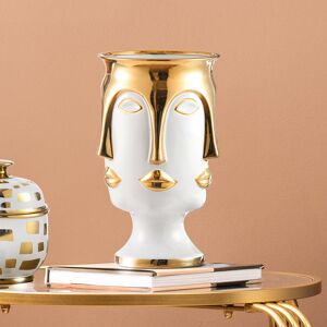 Rosdorf Park Saltsburg Handmade Ceramic Vase for Living Room Decor, White and Gold Face Design Modern Home Decoration White;Gold 32cm H X 20cm W X 20cm D Rosdorf Park Saltsburg Handmade Ceramic Vase for Living Room Decor, White and Gold Face Design Modern Home Decoration White;Gold 32cm H X 20cm W X 20cm D