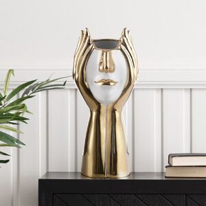 Rosdorf Park Sandborn Handmade Ceramic Vase for Living Room Decor, Face Design Modern Home Decoration White/Gold 38.8cm H X 18cm W X 18cm D Rosdorf Park Sandborn Handmade Ceramic Vase for Living Room Decor, Face Design Modern Home Decoration White/Gold 38.8cm H X 18cm W X 18cm D