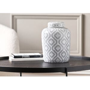 Bloomsbury Market Celia Grey and White Ceramic Geo Pattern Lidded Ginger Jar White;Grey 25cm H X 18cm W X 18cm D Bloomsbury Market Celia Grey and White Ceramic Geo Pattern Lidded Ginger Jar White;Grey 25cm H X 18cm W X 18cm D