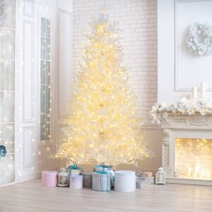 The Seasonal Aisle 6FT Pre-Lit Artificial Christmas Tree White Flocked Xmas Tree 300 LED 11 Modes The Seasonal Aisle 6FT Pre-Lit Artificial Christmas Tree White Flocked Xmas Tree 300 LED 11 Modes