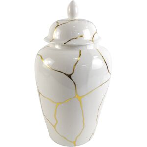 Rosdorf Park Medon Ceramic Ginger Jar with Lid for Living Room, Luxury Cracked Design Home Decor White;Gold 41cm H x 21cm W x 21cm D Rosdorf Park Medon Ceramic Ginger Jar with Lid for Living Room, Luxury Cracked Design Home Decor White;Gold 41cm H x 21cm W x 21cm D