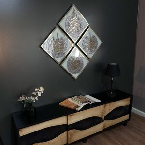Langley Street Ayatul Kursi, Surah Al Ikhlas, Al Falaq and Al Nas Tempered Glass Wall Décor White/Gold 49cm H X 101cm W Langley Street Ayatul Kursi, Surah Al Ikhlas, Al Falaq and Al Nas Tempered Glass Wall Décor White/Gold 49cm H X 101cm W