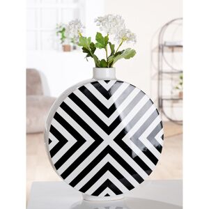 Ebern Designs Round chevron lidded vase, black and white, height 33cm Black;White 33cm H X 30cm W X 8cm D Ebern Designs Round chevron lidded vase, black and white, height 33cm Black;White 33cm H X 30cm W X 8cm D