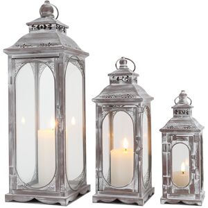 Lily Manor Set of 3 Vintage Candle Lanterns 26/35/50 cm High Grey 50cm H X 16cm W X 16cm D Lily Manor Set of 3 Vintage Candle Lanterns 26/35/50 cm High Grey 50cm H X 16cm W X 16cm D