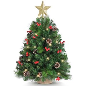The Seasonal Aisle 60cm / 2 ft Tabletop Pre-lit Christmas Tree, Mini Artificial Xmas Tree with Warm LED Lights (6-Hour Timer) 60cm H The Seasonal Aisle 60cm / 2 ft Tabletop Pre-lit Christmas Tree, Mini Artificial Xmas Tree with Warm LED Lights (6-Hour Timer) 60cm H