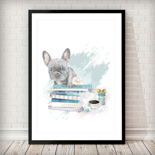 East Urban Home 'French Bulldog Puppy and Fashion Books' Drawing Print East Urban Home Frame Options: Black, Size: 36 cm H x 28 cm W  - Size: 50 cm H x 40 cm W East Urban Home 'French Bulldog Puppy and Fashion Books' Drawing Print East Urban Home Frame Options: Black, Size: 36 cm H x 28 cm W  - Size: 50 cm H x 40 cm W
