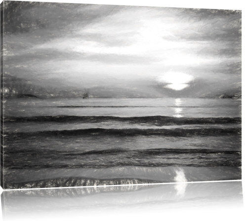 East Urban Home Malibu Beach - Sunrise, Water, Sand Art Print on Canvas in Black/White East Urban Home Size: 70cm H x 100cm W  - Size: 60cm H x 80cm W East Urban Home Malibu Beach - Sunrise, Water, Sand Art Print on Canvas in Black/White East Urban Home Size: 70cm H x 100cm W  - Size: 60cm H x 80cm W