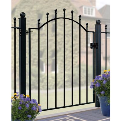 Rosalind Wheeler Begonia Ball Top Low Bow Metal Garden Gate 104 cm High Black 95cm W X 104cm H Rosalind Wheeler Begonia Ball Top Low Bow Metal Garden Gate 104 cm High Black 95cm W X 104cm H