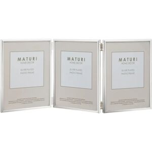 Maturi Silver Plated Triple Photo Frame - Thin Edge Portrait gray 20.0 H x 25.0 W x 4.0 D cm