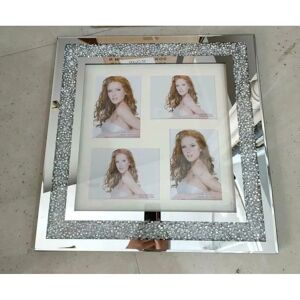 Canora Grey Alischa Deenz Diamond Crushed Crystal Sparkly Silver Mirrored 4 Picture Wall Hung Photo Frame white 55.0 H x 55.0 W x 3.0 D cm