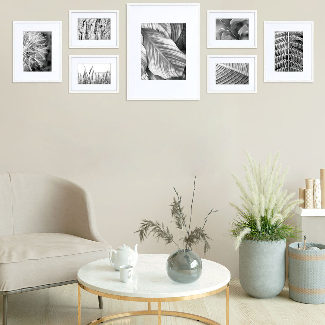 17 Stories Mato Metal Picture Frame - Set of 7 White 12" x 16"; 6" x 8"; 8" x 10"