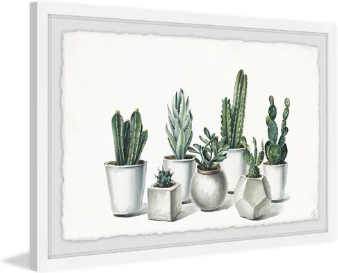 East Urban Home White Potted Cacti - Picture Frame Painting Print on Paper East Urban Home Size: 41 cm H x 61 cm W x 3.81 cm D  - Size: