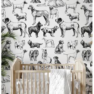 WALLPAPERS4BEGINNERS Black And White Dogs Wallpaper gray/white 100.0 H x 70.0 W cm