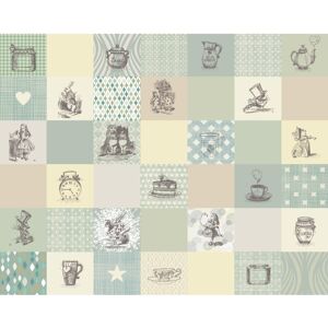 ClassicLiving Alice In Wonderland Retro Illustrations - Wall Mural Cream 280cm L x 350cm W