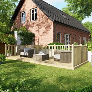 Powersheds 8 x 20ft Timber Pressure Treated Decking Kit - Handrails on Three Sides Light Brown/Green Hue Deck Tile Kit