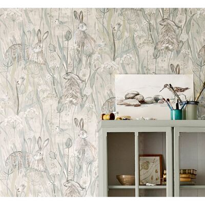Sanderson - Dune Hares - Mist - Pebble - Wallpaper Sanderson - Dune Hares - Mist - Pebble - Wallpaper