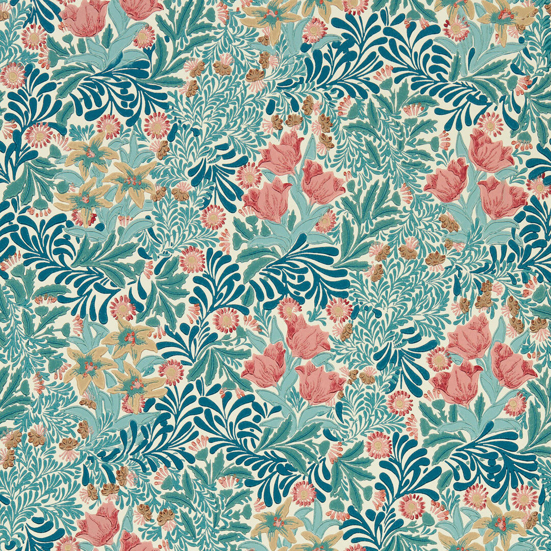 Morris & Co Bower 10.05m x 52cm Matte Wallpaper Roll Pink;Blue 1,005cm L X 52cm W