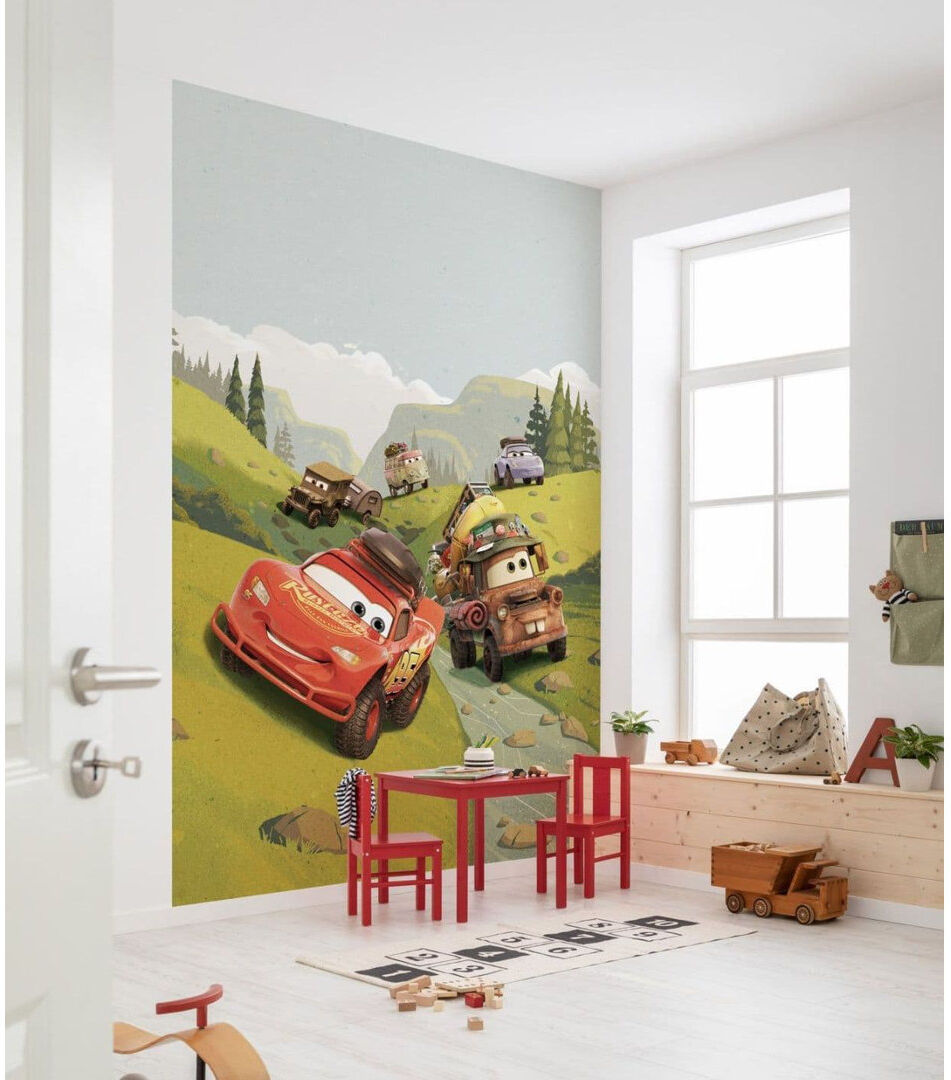 Komar Cars Camping Lightning Mcqueen and Mater non-woven 9.18cm x 6.56cm Low-Gloss Wallpaper Roll Green 9.18cm L X 6.56cm W