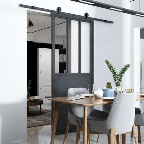 Rio Lerner Arezzo Glass Sliding Door Williston Forge Door Size: 210cm H x 90cm W x 3cm D  - Size: 102cm H x 152cm W Rio Lerner Arezzo Glass Sliding Door Williston Forge Door Size: 210cm H x 90cm W x 3cm D  - Size: 102cm H x 152cm W