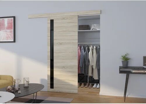 17 Stories Angelline Laminate Sliding Door 17 Stories Door Size: 205cm H x 106cm W x 4cm D, Door Finish: Sonoma/Black  - Size: 205cm H x 86cm W x 4cm D