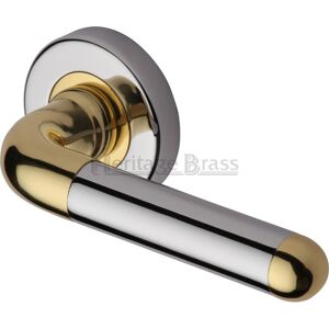 Heritage Brass Heritage Door Handle Lever Latch on Round Rose Vienna Design Polished Chrome/Brass 13.46cm H X 32cm W Heritage Brass Heritage Door Handle Lever Latch on Round Rose Vienna Design Polished Chrome/Brass 13.46cm H X 32cm W