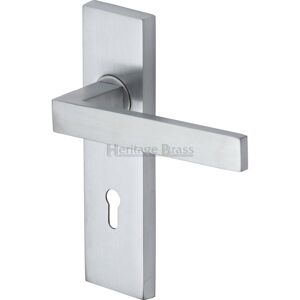 Heritage Brass Heritage Door Handle Lever Lock Delta Design Satin Chrome 16cm H X 4.4cm W Heritage Brass Heritage Door Handle Lever Lock Delta Design Satin Chrome 16cm H X 4.4cm W