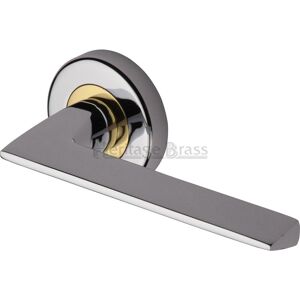 Heritage Brass Heritage Door Handle Lever Latch on Round Rose Pyramid Design Polished Chrome/Brass 5.3cm H X 12.5cm W Heritage Brass Heritage Door Handle Lever Latch on Round Rose Pyramid Design Polished Chrome/Brass 5.3cm H X 12.5cm W