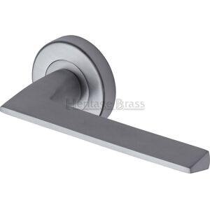 Heritage Brass Heritage Door Handle Lever Latch on Round Rose Pyramid Design Satin Chrome 5.3cm H X 12.5cm W Heritage Brass Heritage Door Handle Lever Latch on Round Rose Pyramid Design Satin Chrome 5.3cm H X 12.5cm W