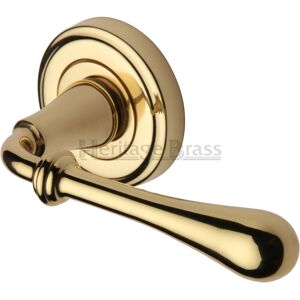 Heritage Brass Heritage Door Handle Lever Latch on Round Rose Roma Design Polished Brass 5.3cm H X 11.3cm W Heritage Brass Heritage Door Handle Lever Latch on Round Rose Roma Design Polished Brass 5.3cm H X 11.3cm W