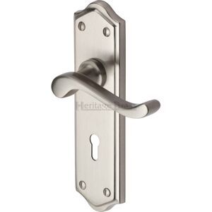 Heritage Brass Heritage Door Handle Lever Lock Buckingham Design Satin Nickel 18cm H X 5cm W Heritage Brass Heritage Door Handle Lever Lock Buckingham Design Satin Nickel 18cm H X 5cm W
