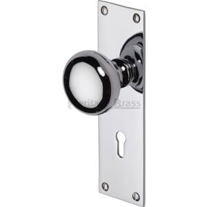 Heritage Brass Balmoral Keyed Door Knob Polished Chrome 17cm H X 5cm W Heritage Brass Balmoral Keyed Door Knob Polished Chrome 17cm H X 5cm W