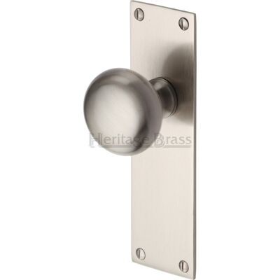 Heritage Brass Heritage Mortice Knob on Latch Plate Balmoral Design Satin Nickel 17cm H X 5cm W Heritage Brass Heritage Mortice Knob on Latch Plate Balmoral Design Satin Nickel 17cm H X 5cm W