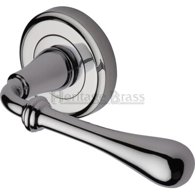 Heritage Brass Heritage Door Handle Lever Latch on Round Rose Roma Design Polished Chrome 5.3cm H X 11.3cm W Heritage Brass Heritage Door Handle Lever Latch on Round Rose Roma Design Polished Chrome 5.3cm H X 11.3cm W