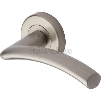 Heritage Brass Heritage Door Handle Lever Latch on Round Rose Centaur Design Satin Nickel 5.3cm H X 5.3cm W Heritage Brass Heritage Door Handle Lever Latch on Round Rose Centaur Design Satin Nickel 5.3cm H X 5.3cm W