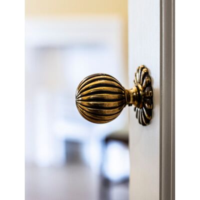 From The Anvil Aged Brass Flower Mortice/Rim Knob Set Aged Brass 6cm W From The Anvil Aged Brass Flower Mortice/Rim Knob Set Aged Brass 6cm W