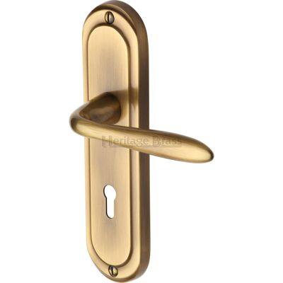 Heritage Brass Heritage Door Handle Lever Lock Henley Design Antique Brass 18.9cm H X 4.8cm W Heritage Brass Heritage Door Handle Lever Lock Henley Design Antique Brass 18.9cm H X 4.8cm W