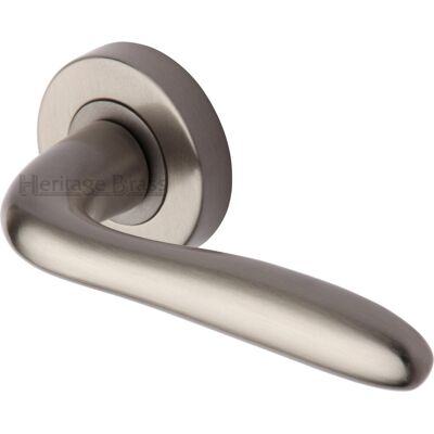 Heritage Brass Heritage Door Handle Lever Latch on Round Rose Columbus Design Satin Nickel 5.3cm H X 5.3cm W Heritage Brass Heritage Door Handle Lever Latch on Round Rose Columbus Design Satin Nickel 5.3cm H X 5.3cm W