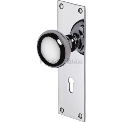Heritage Brass Balmoral Keyed Door Knob Polished Chrome 17cm H X 5cm W Heritage Brass Balmoral Keyed Door Knob Polished Chrome 17cm H X 5cm W