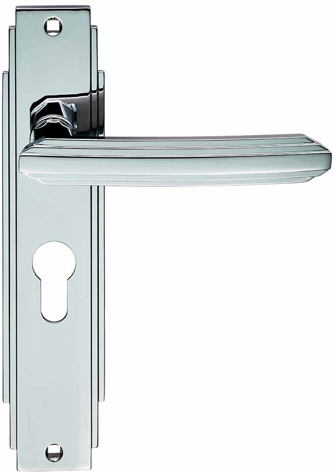 Carlisle Brass Art Deco Lock Door Handle Polished Chrome 20cm H X 4.5cm W