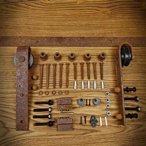 Union Rustic Deephaven Barn Door Rolling Hardware Kit Union Rustic Finish: Rusty  - Size: 154cm H X 87cm W Union Rustic Deephaven Barn Door Rolling Hardware Kit Union Rustic Finish: Rusty  - Size: 154cm H X 87cm W