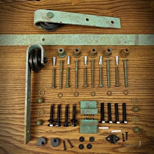 Union Rustic Deephaven Barn Door Rolling Hardware Kit Union Rustic Finish: Green Patine  - Size: 200cm W Union Rustic Deephaven Barn Door Rolling Hardware Kit Union Rustic Finish: Green Patine  - Size: 200cm W