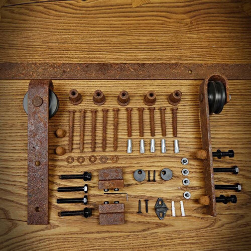 Union Rustic Deephaven Barn Door Rolling Hardware Kit Union Rustic Finish: Rusty  - Size: Union Rustic Deephaven Barn Door Rolling Hardware Kit Union Rustic Finish: Rusty  - Size: