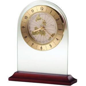 Blue Elephant World Time Traditional Analog Wood Quartz Alarm Tabletop Clock in Clear brown/red 17.1 H x 14.0 W x 4.4 D cm