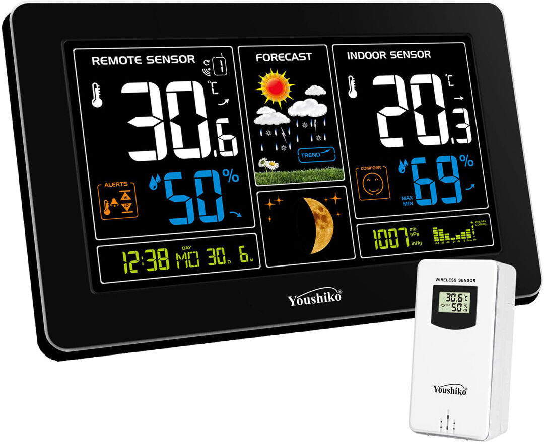 Youshiko Wireless Weather Station Radio Controlled Clock 13cm H X 20.5cm W X 6cm D