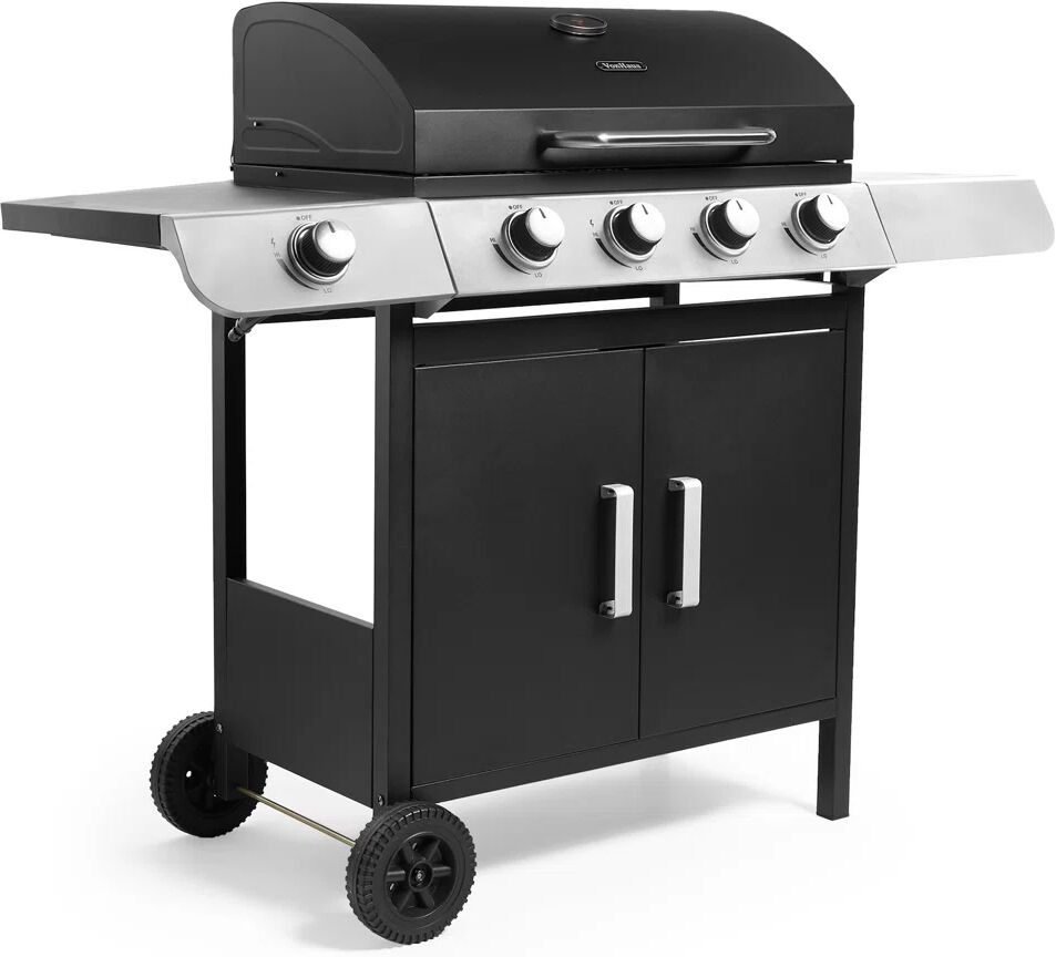 VonHaus 4 - Burner Countertop Natural Gas 9500 BTU Gas Grill with Side Burner and Cabinet black/gray/white 101.0 H x 46.0 W x 125.0 D cm